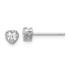 Sterling Silver Rhodium-plated Polished CZ Heart Children's 13in w/2in Ext. Necklace & Stud Earring Set