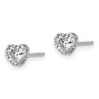 Sterling Silver Rhodium-plated Polished CZ Heart Children's 13in w/2in Ext. Necklace & Stud Earring Set