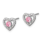 Sterling Silver Rhodium-plated Polished Pink & White CZ Heart Children's 10in w/2in Ext. Necklace & Post Earring Set
