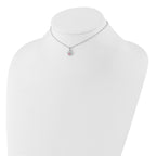 Sterling Silver Rhodium-plated Polished Pink & White CZ Heart Children's 10in w/2in Ext. Necklace & Post Earring Set