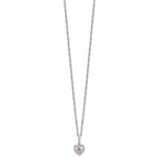 Sterling Silver Rhodium-plated Polished Pink & White CZ Heart Children's 10in w/2in Ext. Necklace & Post Earring Set