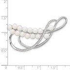 Sterling Silver Rhodium-plated 4-5mm White Round Freshwater Cultured Pearl and CZ Pin