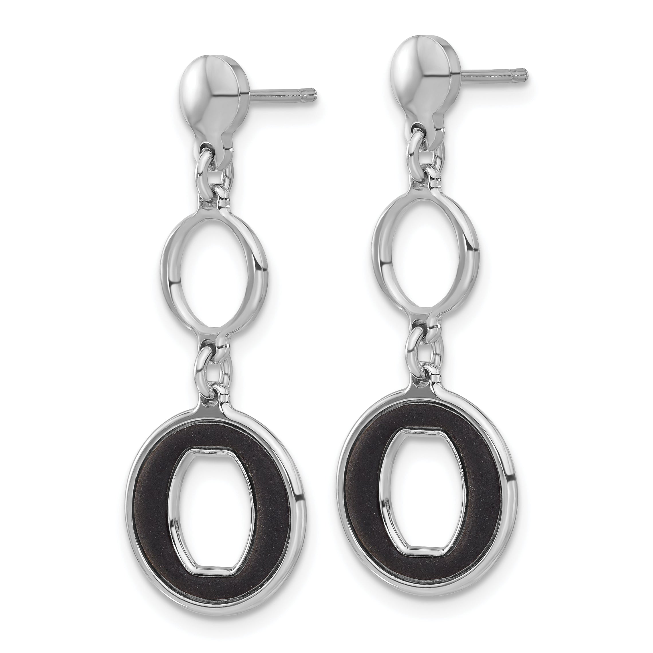 Sterling Silver Rhodium-plated Polished Black Circle Post Dangle Earrings Secondary image