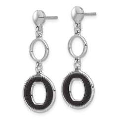 Sterling Silver Rhodium-plated Polished Black Circle Post Dangle Earrings