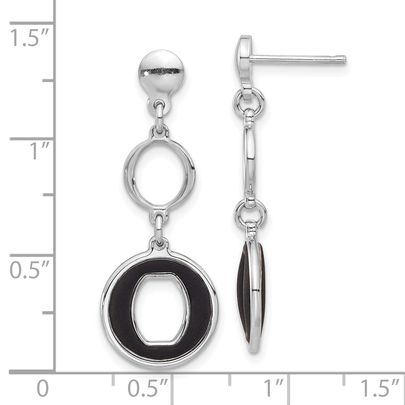 Sterling Silver Rhodium-plated Polished Black Circle Post Dangle Earrings