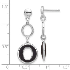 Sterling Silver Rhodium-plated Polished Black Circle Post Dangle Earrings