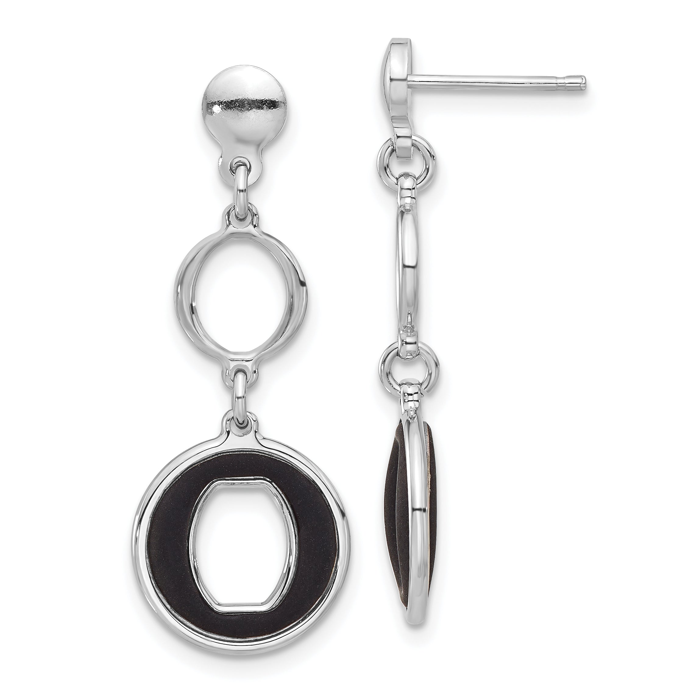 Sterling Silver Rhodium-plated Polished Black Circle Post Dangle Earrings Main image