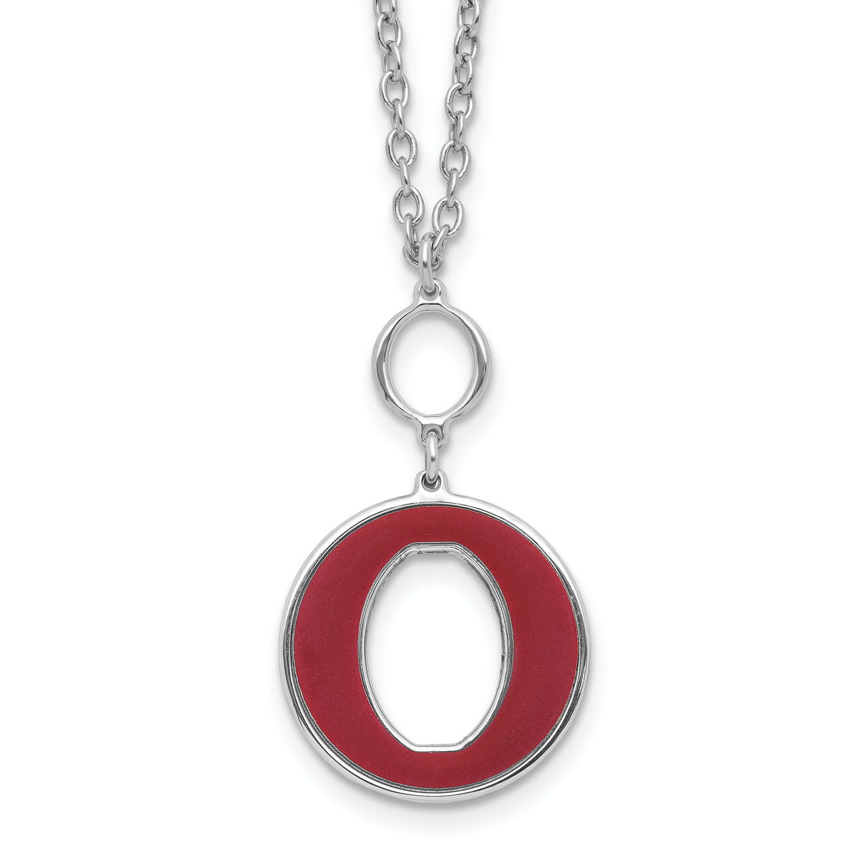 Sterling Silver Rhodium-Rhodium-Plated 18in With 2 Inch Extention Red Enamel Circle Necklace