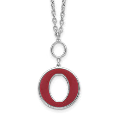 Sterling Silver Rhodium-Rhodium-Plated 18in With 2 Inch Extention Red Enamel Circle Necklace