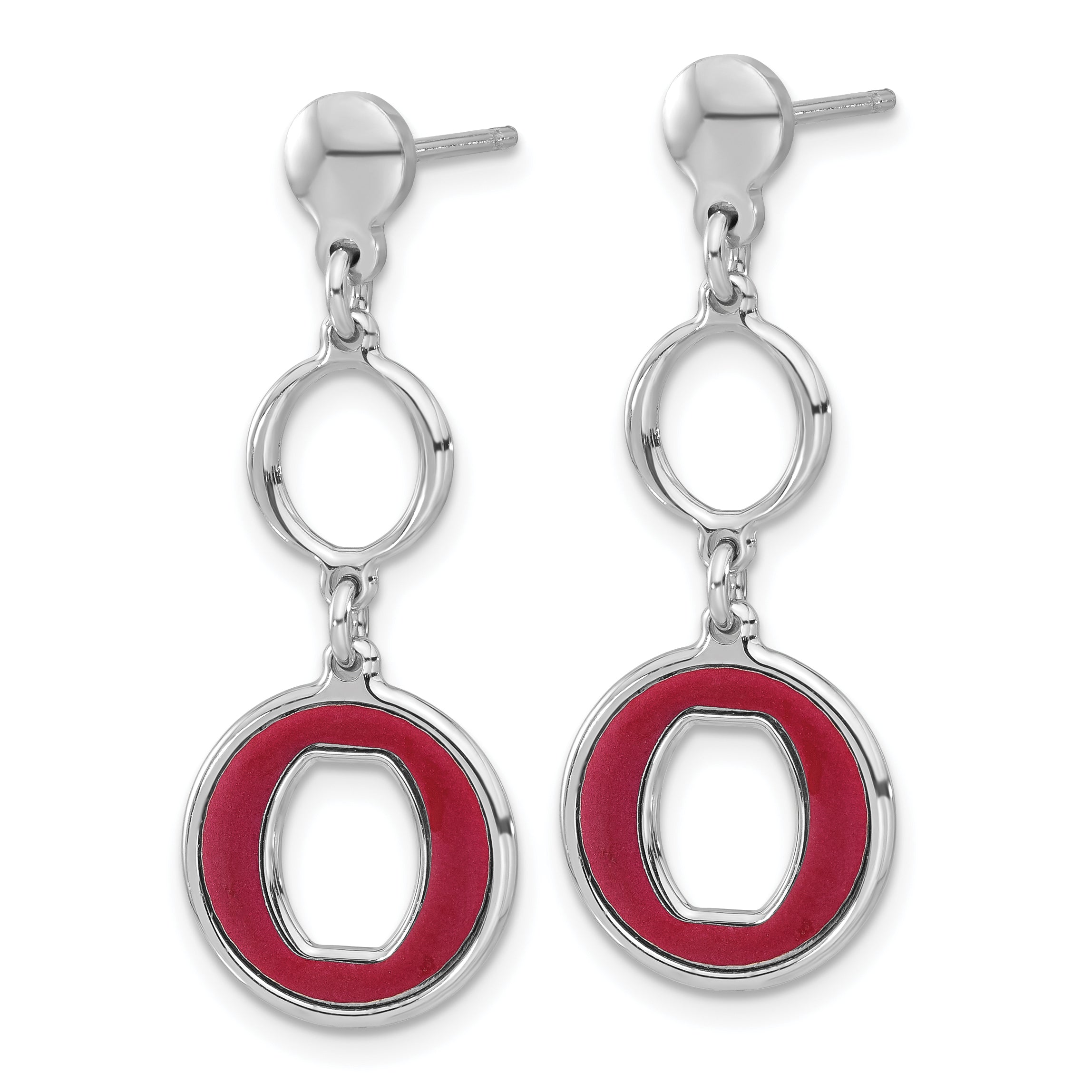 Sterling Silver Rhodium-plated Polished Red Circle Post Dangle Earrings Secondary image