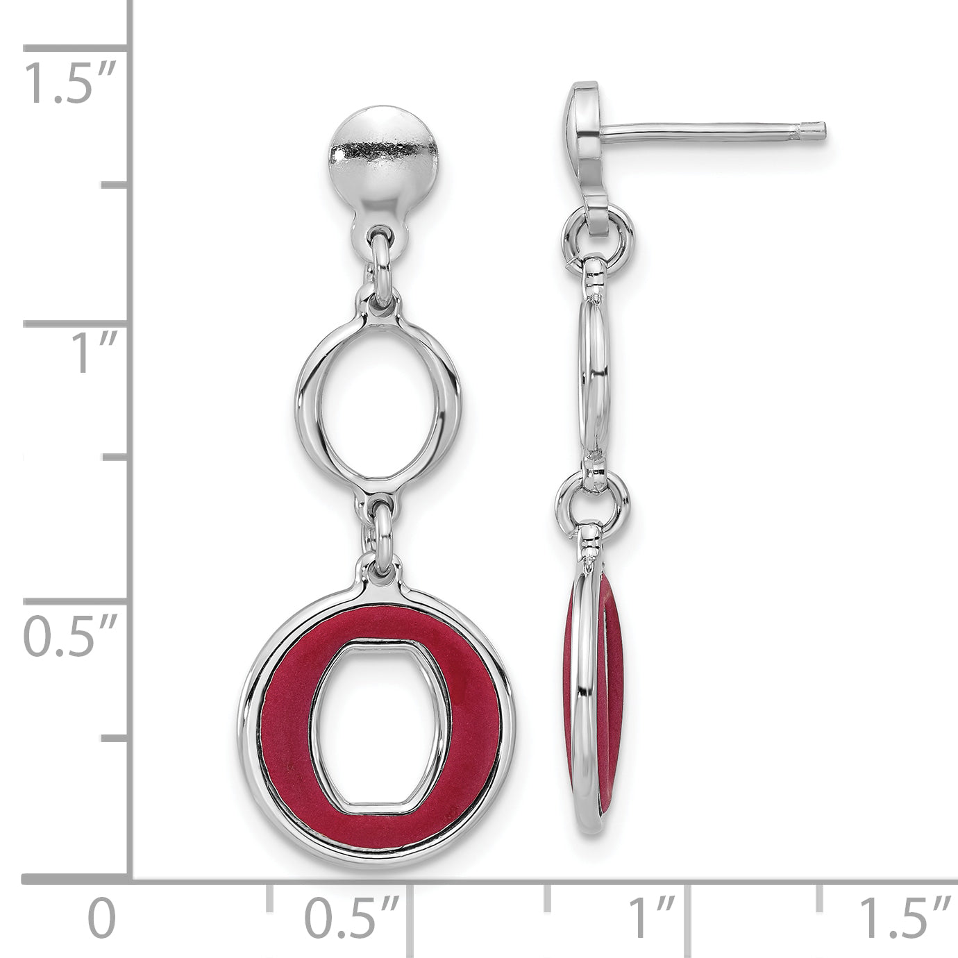 Sterling Silver Rhodium-plated Polished Red Circle Post Dangle Earrings