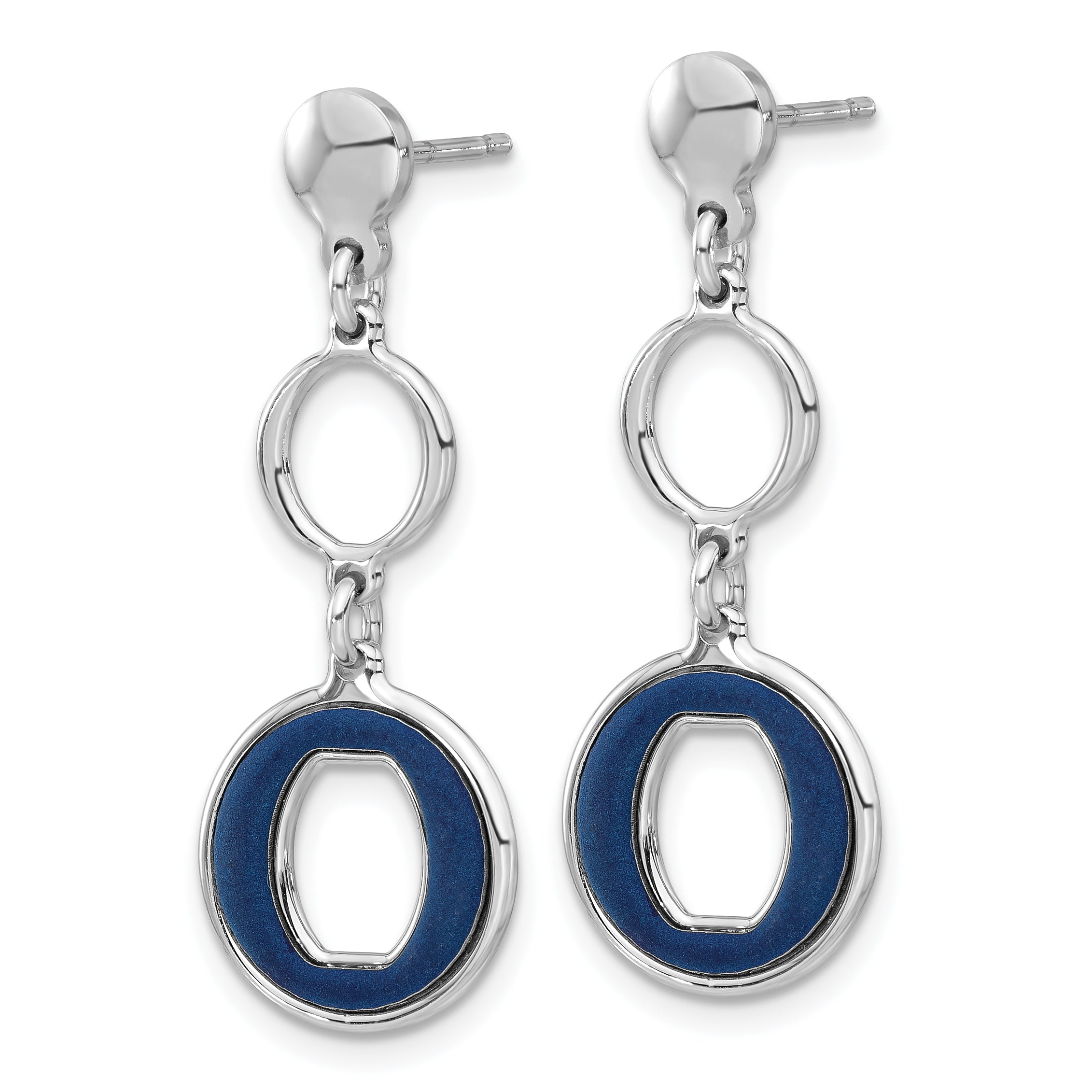 Sterling Silver Rhodium-plated Polished Blue Circle Post Dangle Earrings