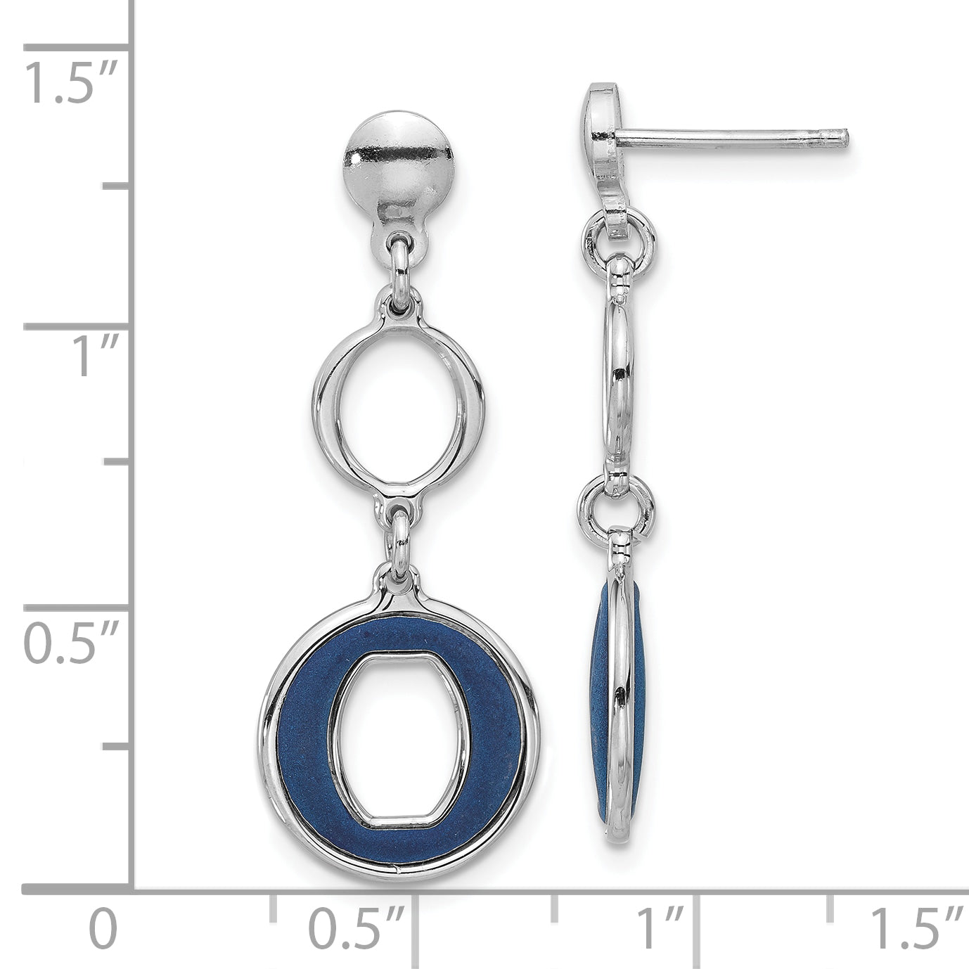 Sterling Silver Rhodium-plated Polished Blue Circle Post Dangle Earrings