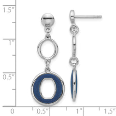 Sterling Silver Rhodium-plated Polished Blue Circle Post Dangle Earrings
