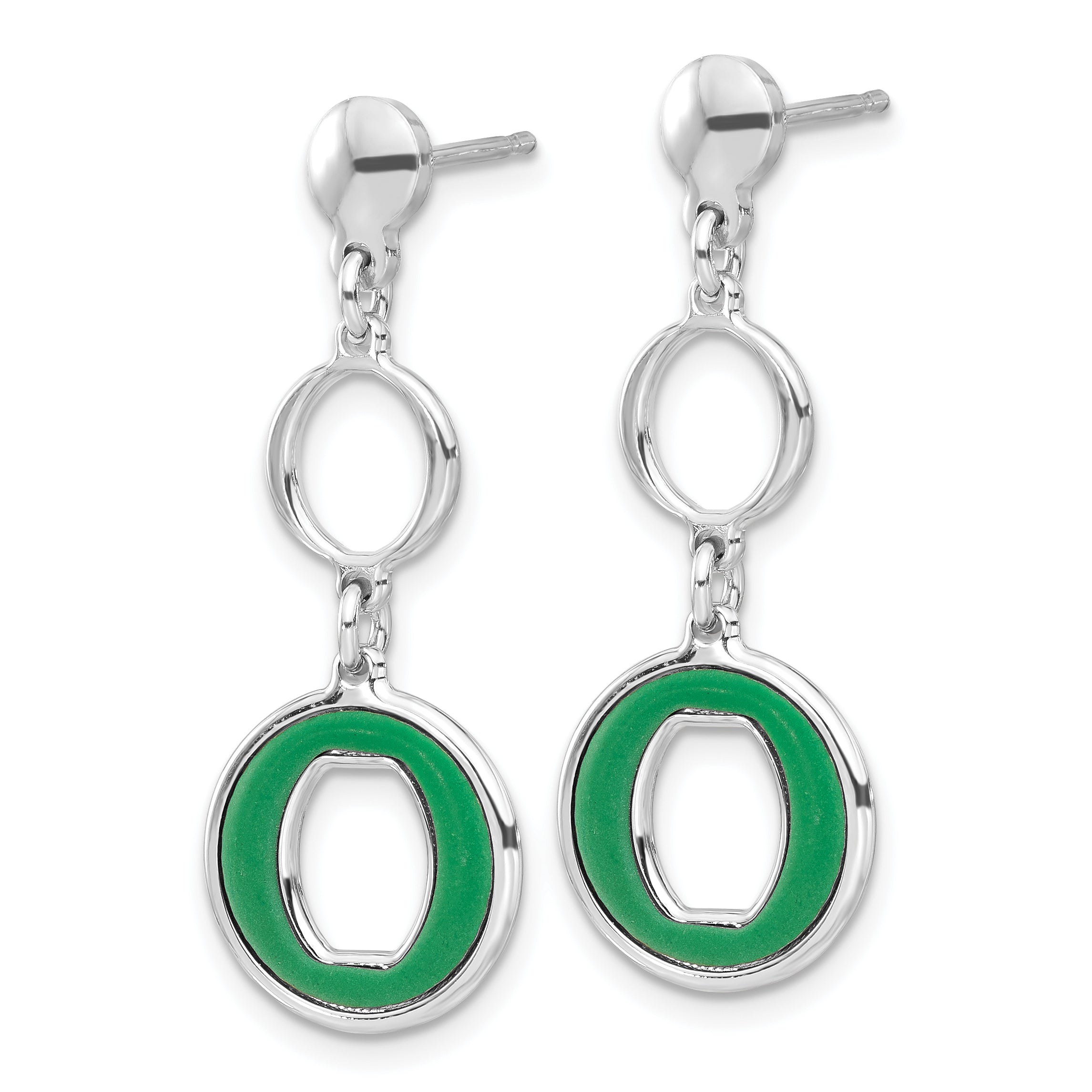 Sterling Silver Rhodium-plated Polished Green Circle Post Dangle Earrings Secondary image