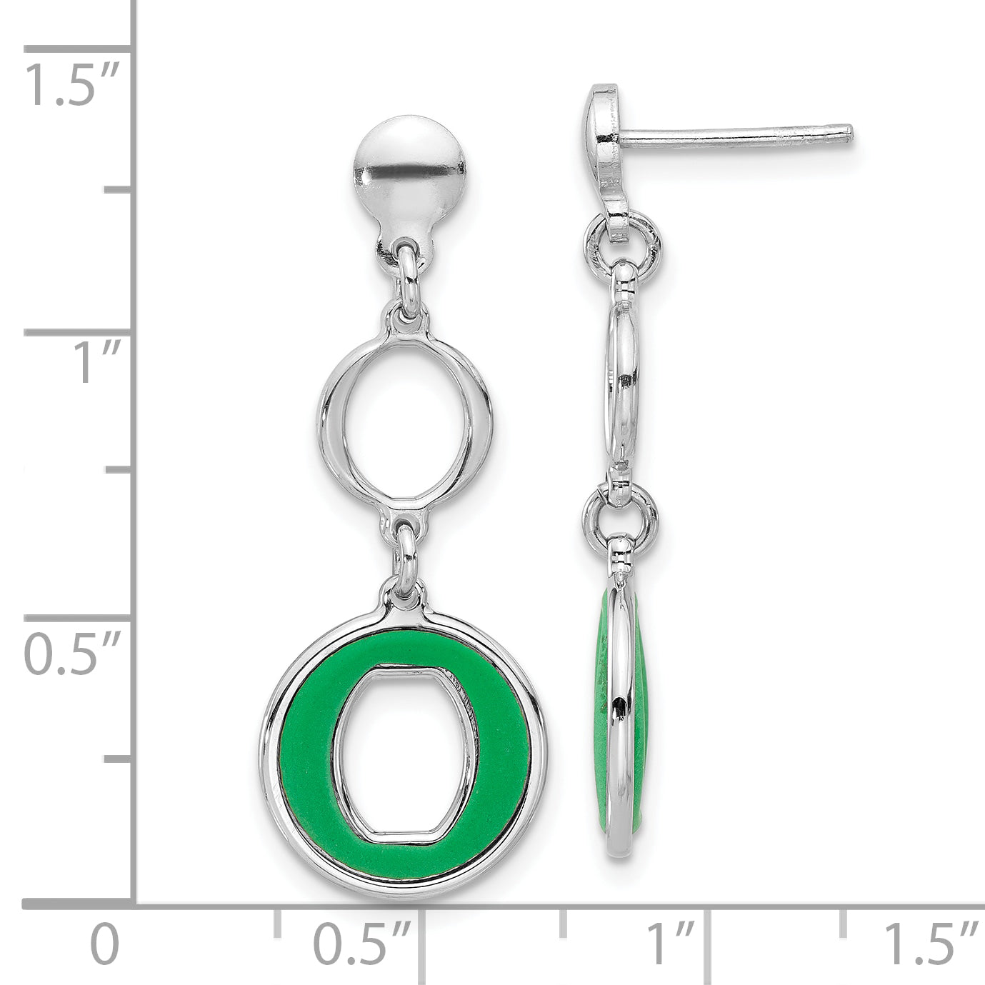 Sterling Silver Rhodium-plated Polished Green Circle Post Dangle Earrings