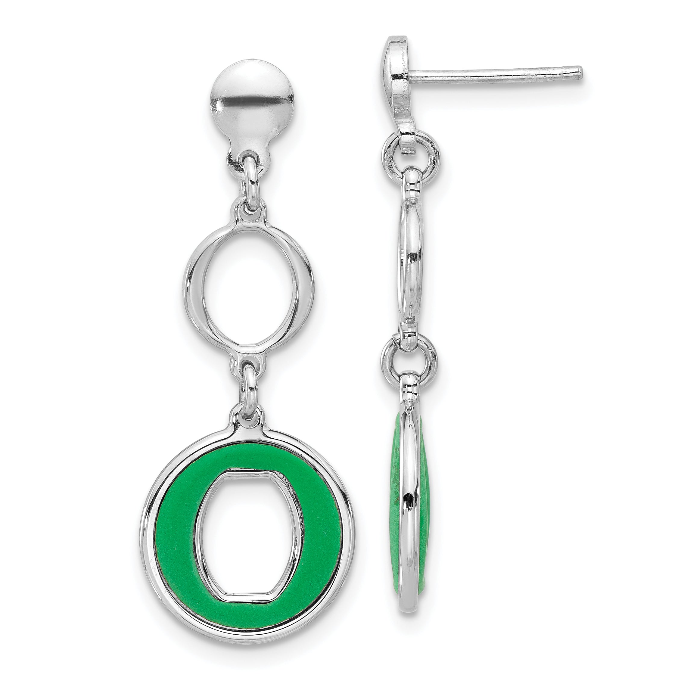 Sterling Silver Rhodium-plated Polished Green Circle Post Dangle Earrings Main image