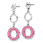 Sterling Silver Rhodium-plated Polished Pink Circle Post Dangle Earrings