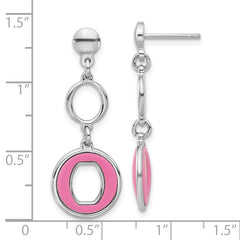 Sterling Silver Rhodium-plated Polished Pink Circle Post Dangle Earrings