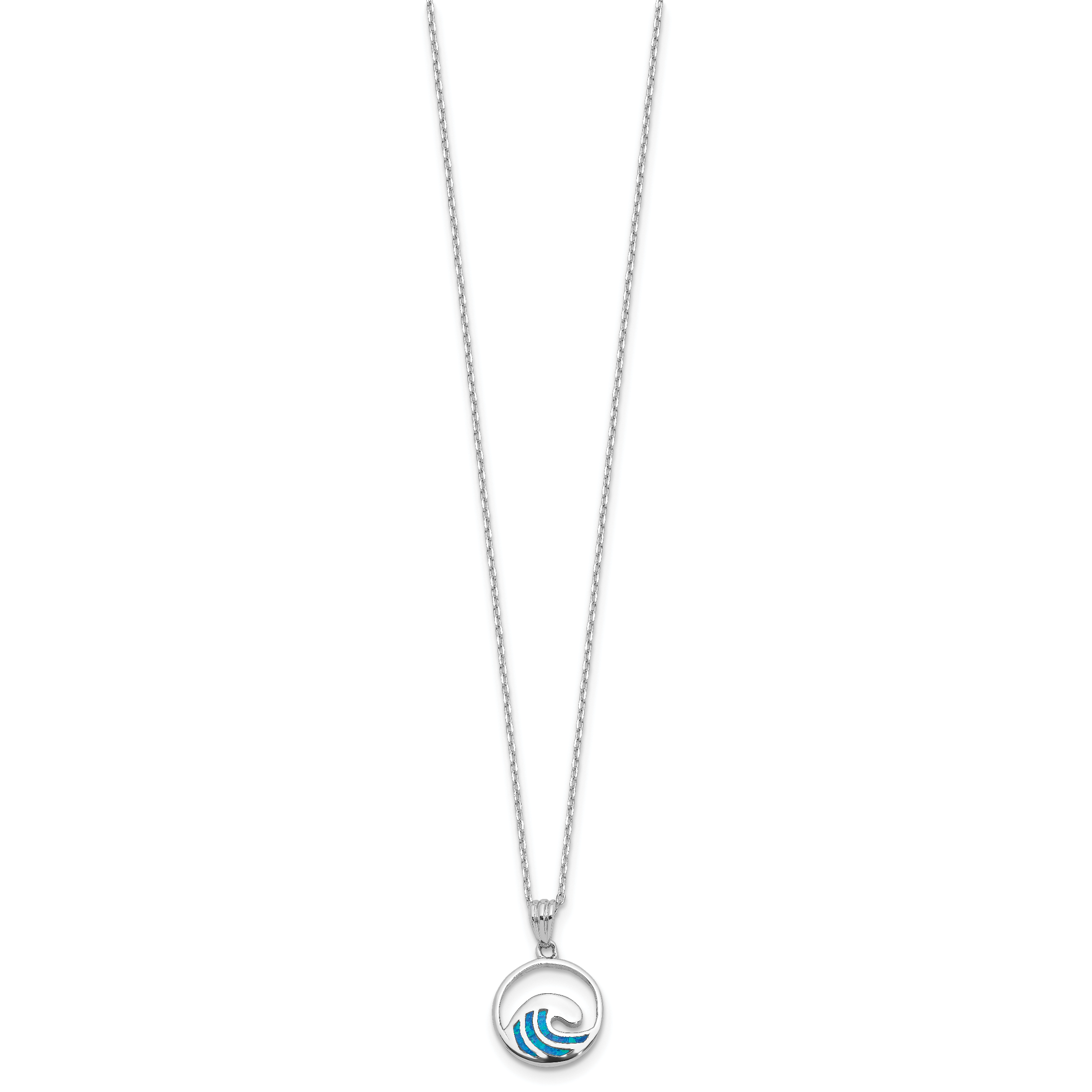 Sterling Silver RH-pl Cr.Opal Wave 16in Necklace w/2in ext/Earring Set