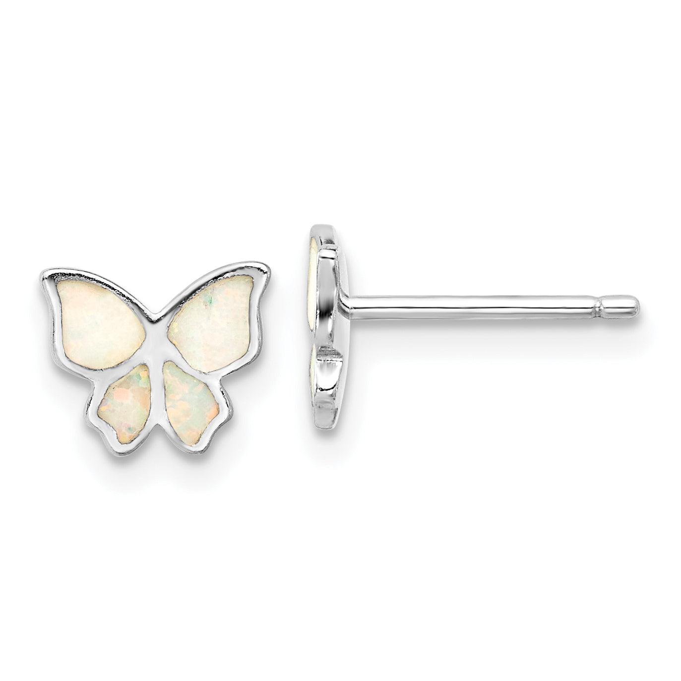 Sterling Silver RH-pl Cr.Opal Butterfly 16in Necklace w/2in ext/Earring Set Secondary image