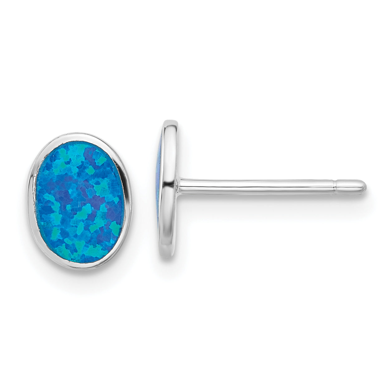 Sterling Silver RH-pl Blue Cr.Opal Oval 16in Necklace w/1.75 ext/Earring Se Secondary image