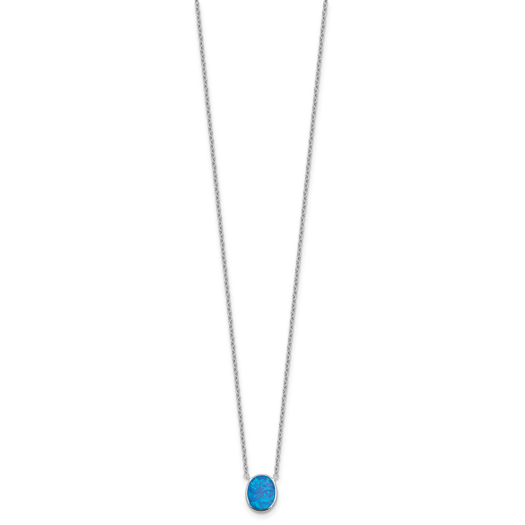 Sterling Silver RH-pl Blue Cr.Opal Oval 16in Necklace w/1.75 ext/Earring Se