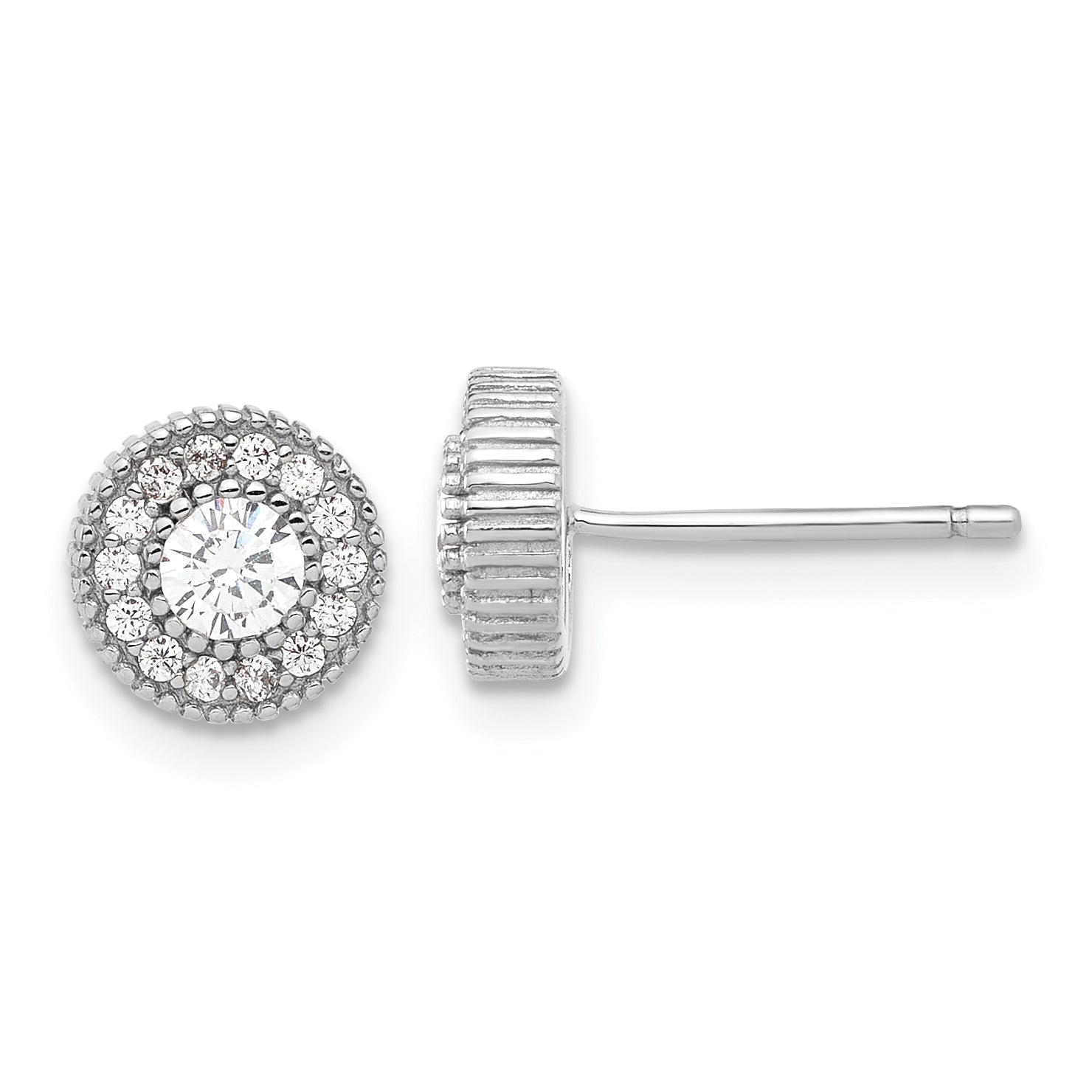 Sterling Silver RH-plated CZ Post Earrings and 16in Necklace w/2in ext Set Secondary image