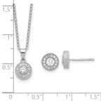 Sterling Silver RH-plated CZ Post Earrings and 16in Necklace w/2in ext Set