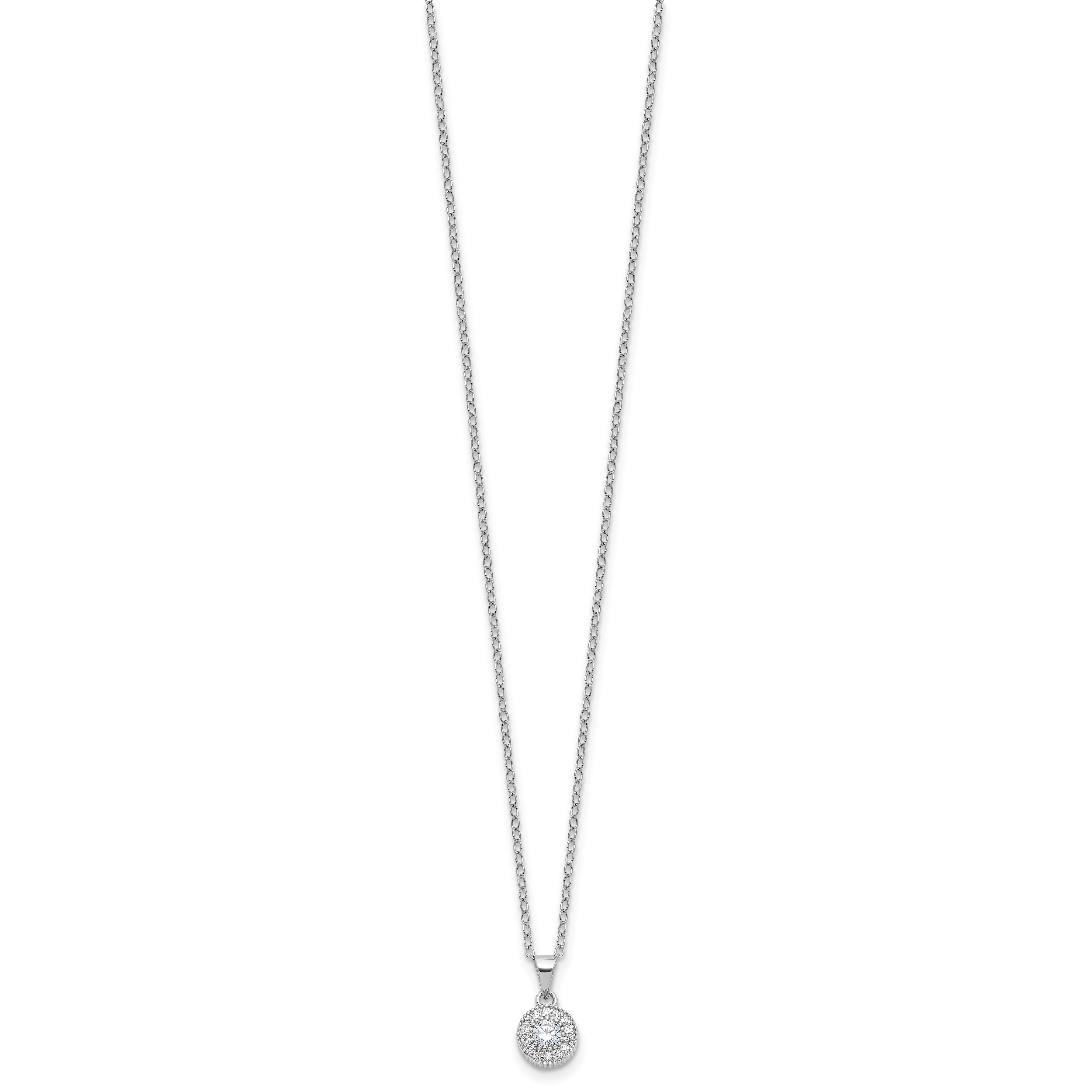 Sterling Silver RH-plated CZ Post Earrings and 16in Necklace w/2in ext Set