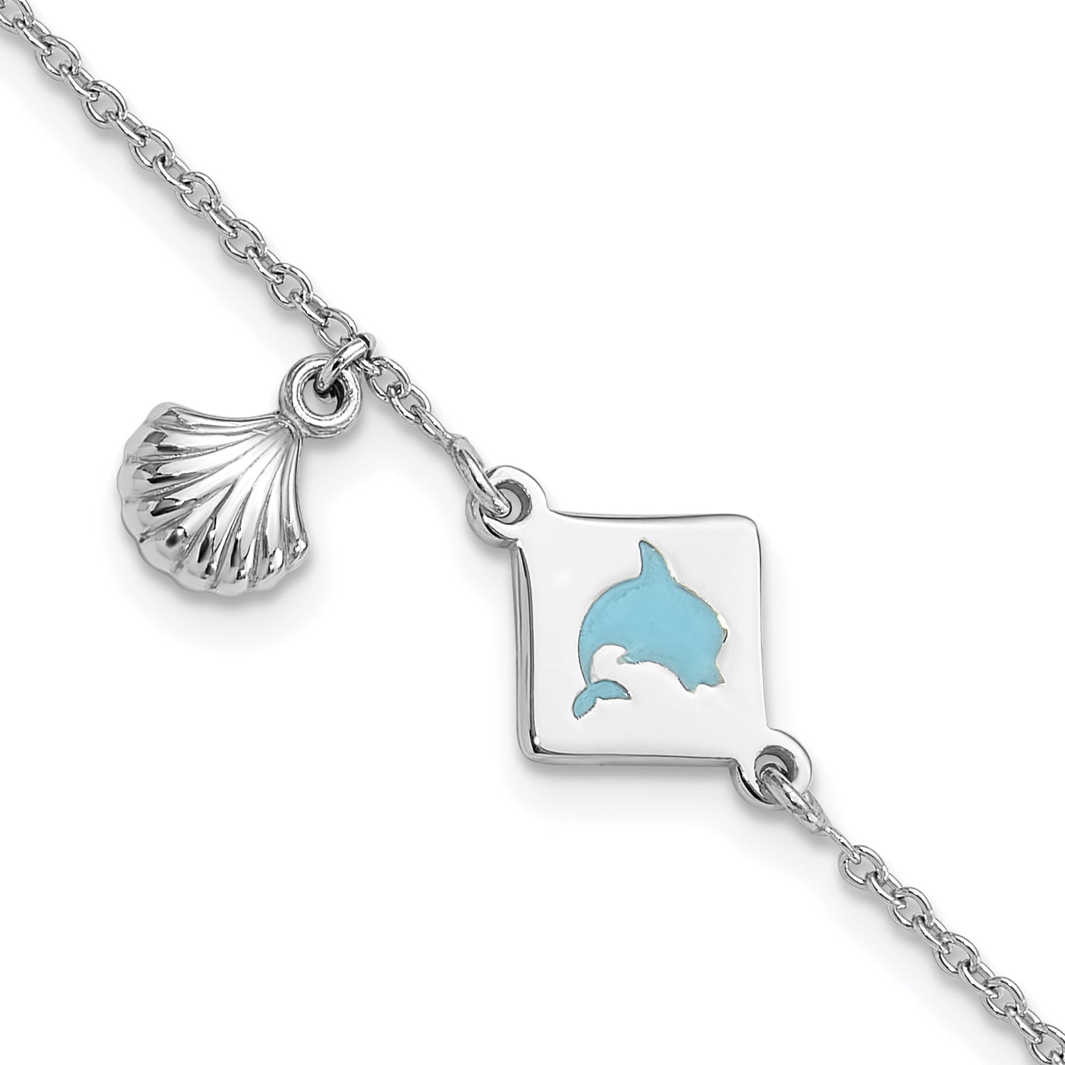 Sterling Silver Polished Enameled Dolphin Seashell Children's 6in Bracelet Main image