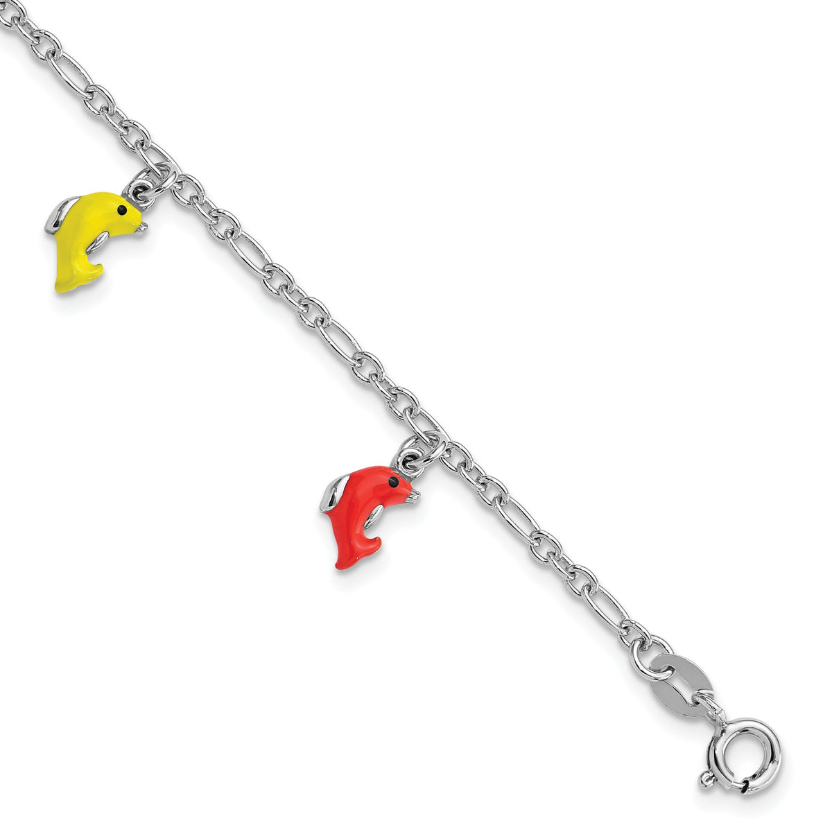 Enameled Dolphins Children's Bracelet in Sterling Silver, 6 Inch - Sophia Jewelers Main image