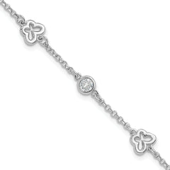 Sterling Silver Rhodium-Rhodium-Plated CZ Butterfly w/1in Ext. Children's Bracelet