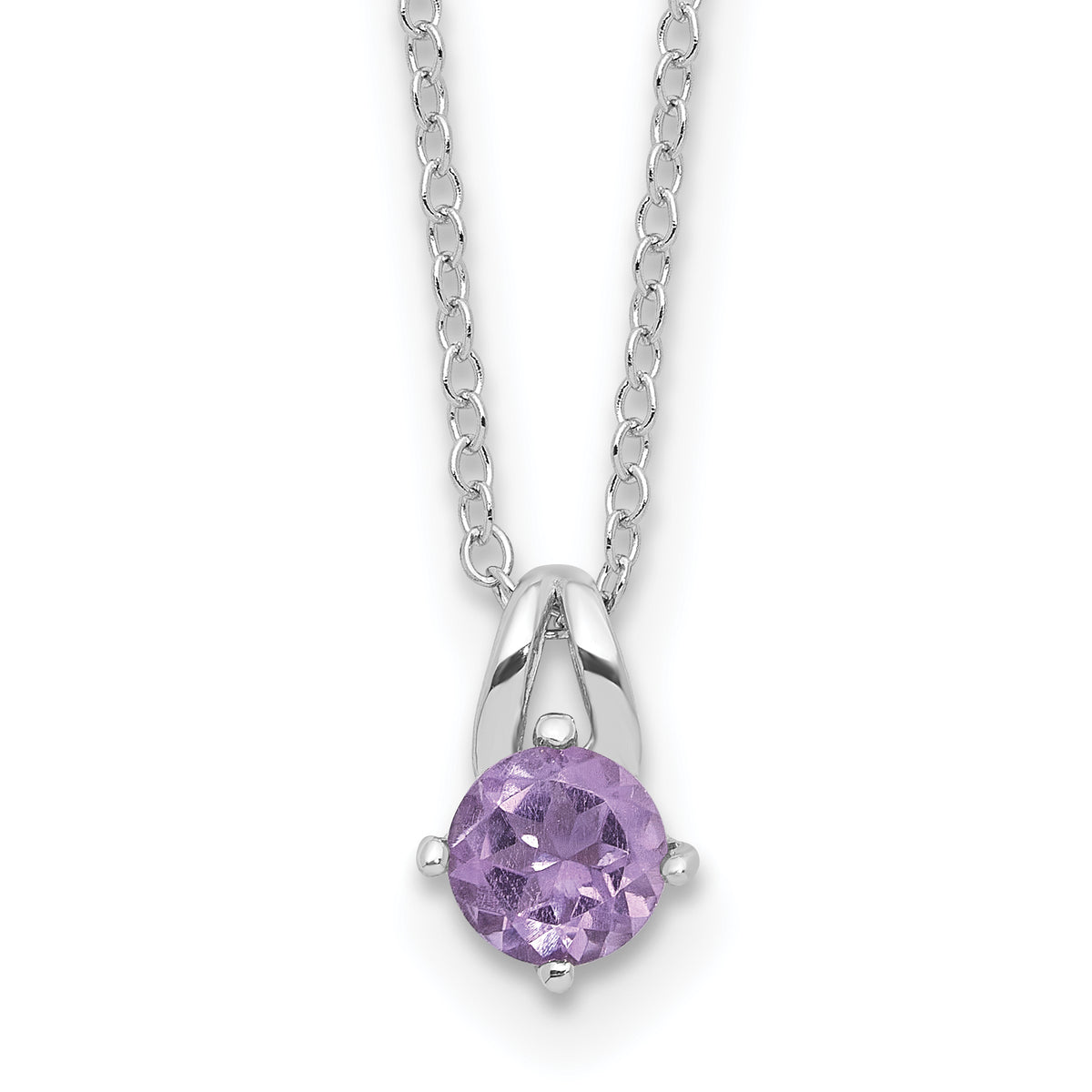 Sterling Silver Rhodium-Rhodium-Plated .45AM Amethyst 16in With 2 Inch Extention Necklace