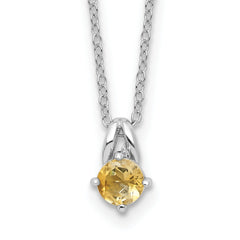 Sterling Silver Rhodium-Rhodium-Plated .45CI Citrine 16in With 2 Inch Extention Necklace