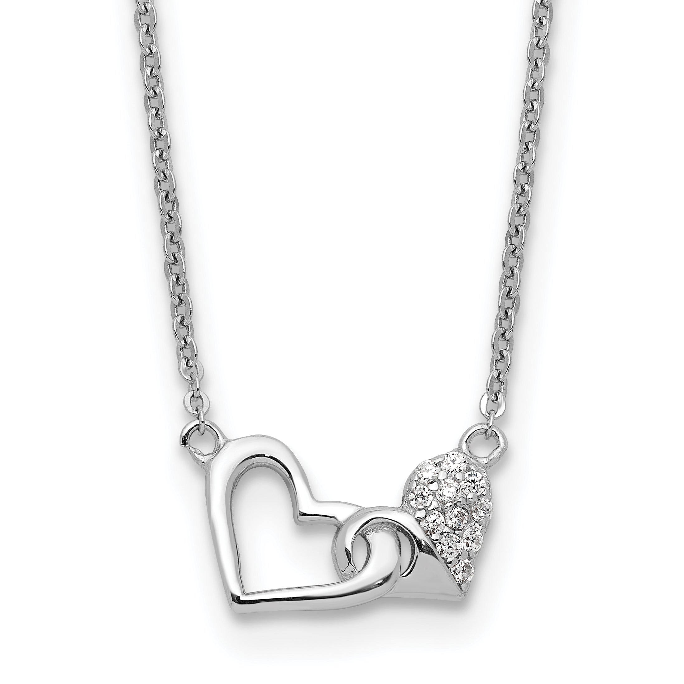 Sterling Silver Rhodium-plated CZ Double Heart 16IN Plus 2IN Ext Necklace Main image