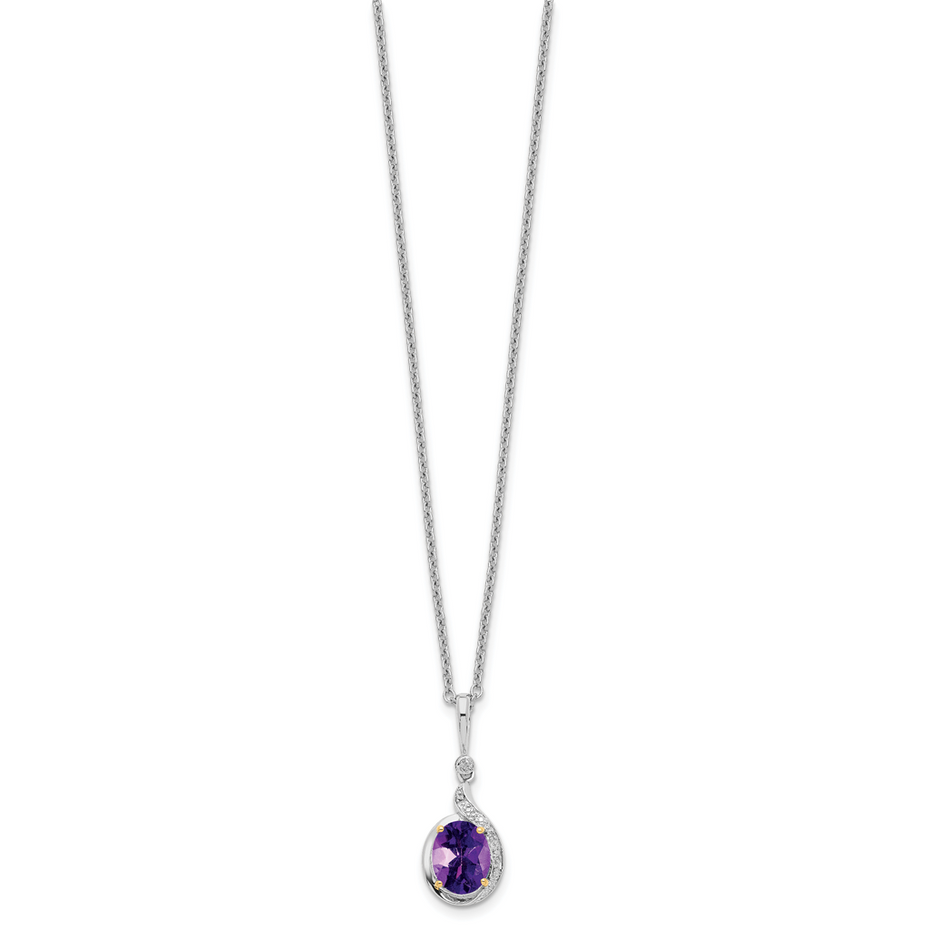 Sterling Silver/14k RH-plated Amethyst/Diamond 18in w/2in ext Necklace