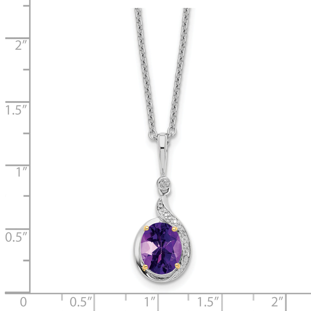 Sterling Silver/14k RH-plated Amethyst/Diamond 18in w/2in ext Necklace