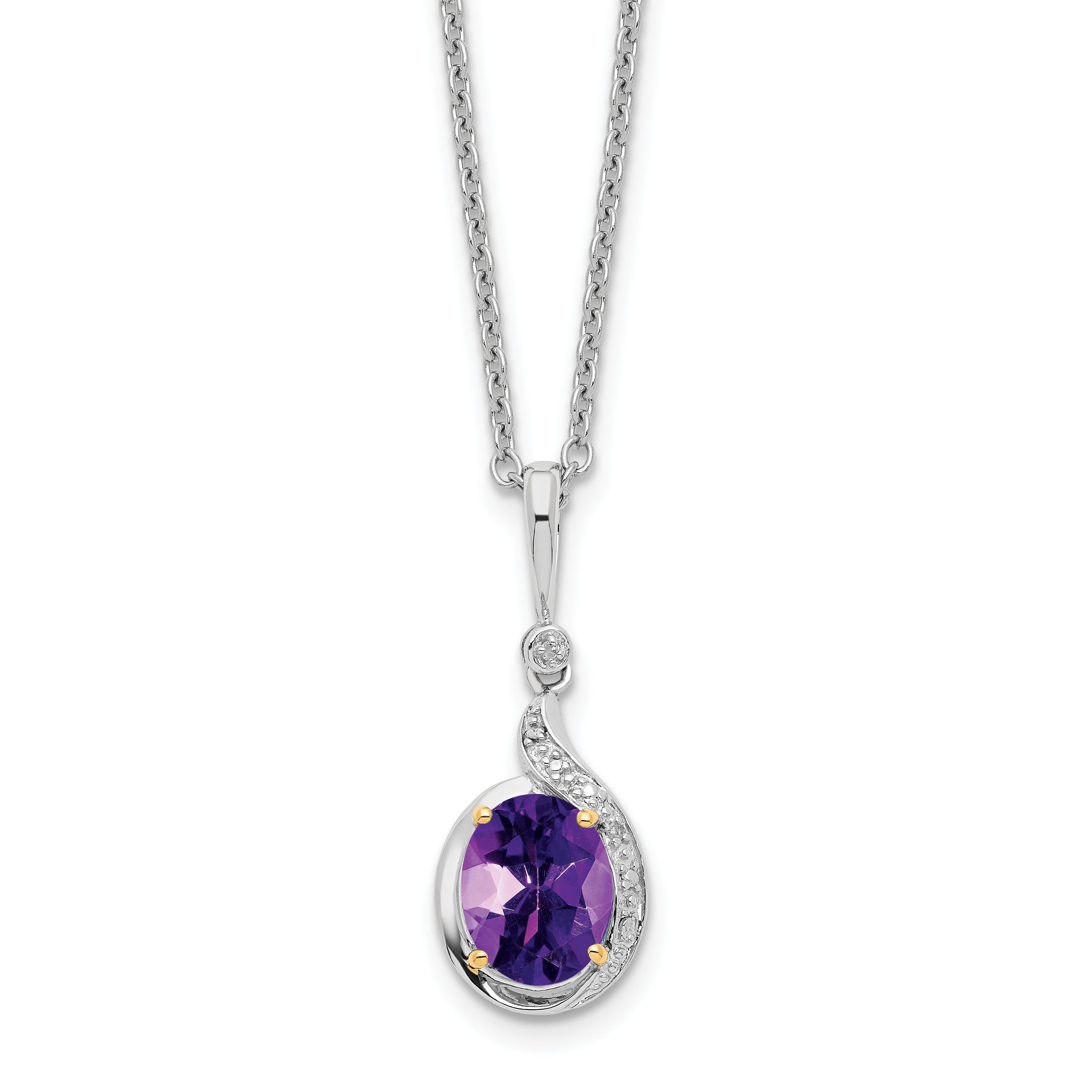 Sterling Silver/14k RH-plated Amethyst/Diamond 18in w/2in ext Necklace Main image