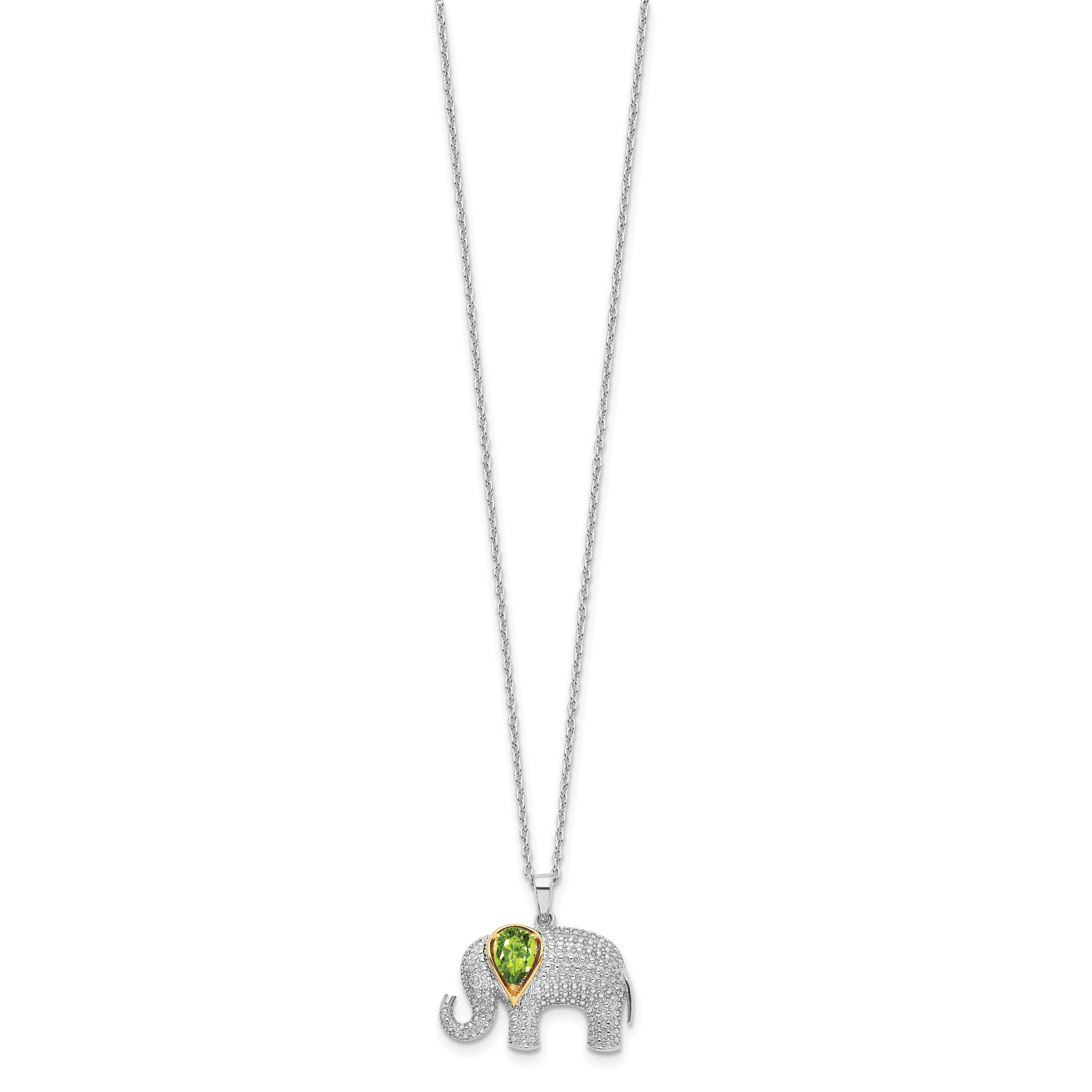 Sterling Silver/14k RH-pltd Peridot/Dia. Elephant 18in w/2in ext Necklace Secondary image