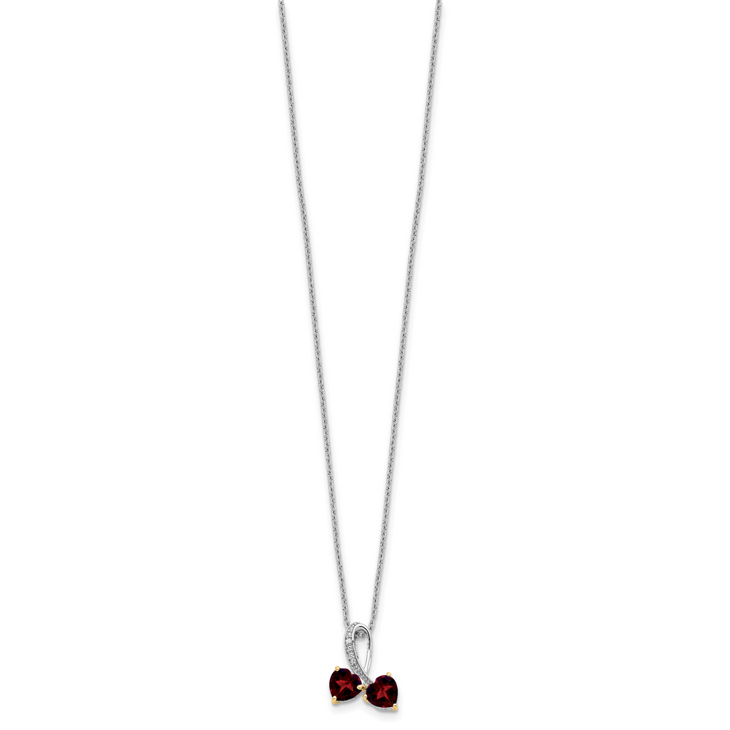Sterling Silver/14k RH-plated Garnet/Diamond Heart 18in w/2in ext Necklace