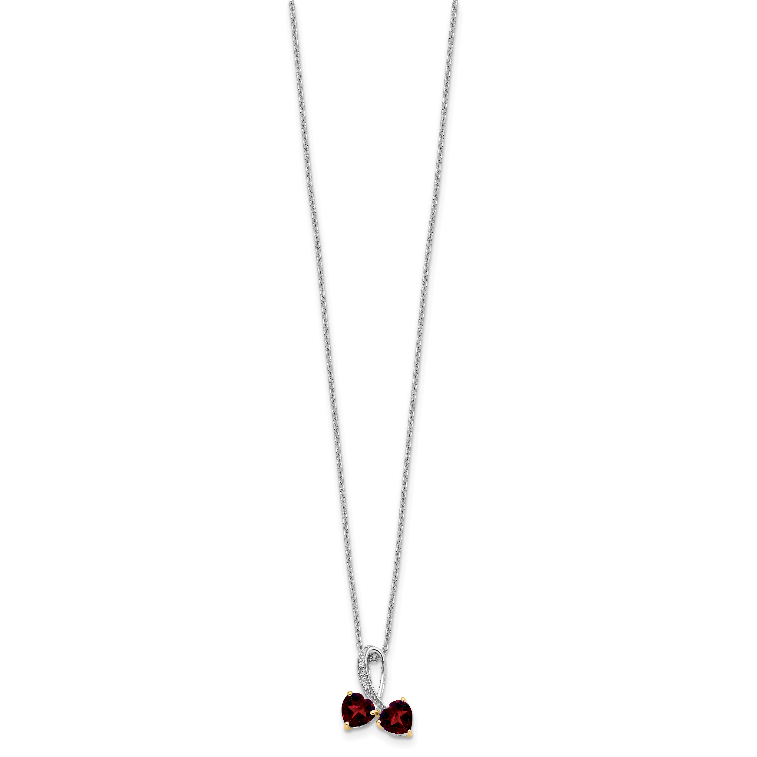 Sterling Silver/14k RH-plated Garnet/Diamond Heart 18in w/2in ext Necklace