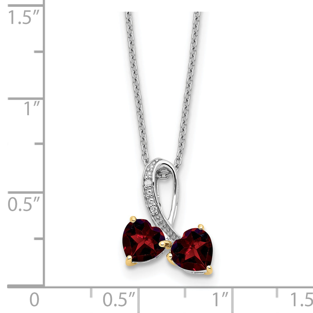 Sterling Silver/14k RH-plated Garnet/Diamond Heart 18in w/2in ext Necklace
