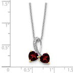 Sterling Silver/14k RH-plated Garnet/Diamond Heart 18in w/2in ext Necklace