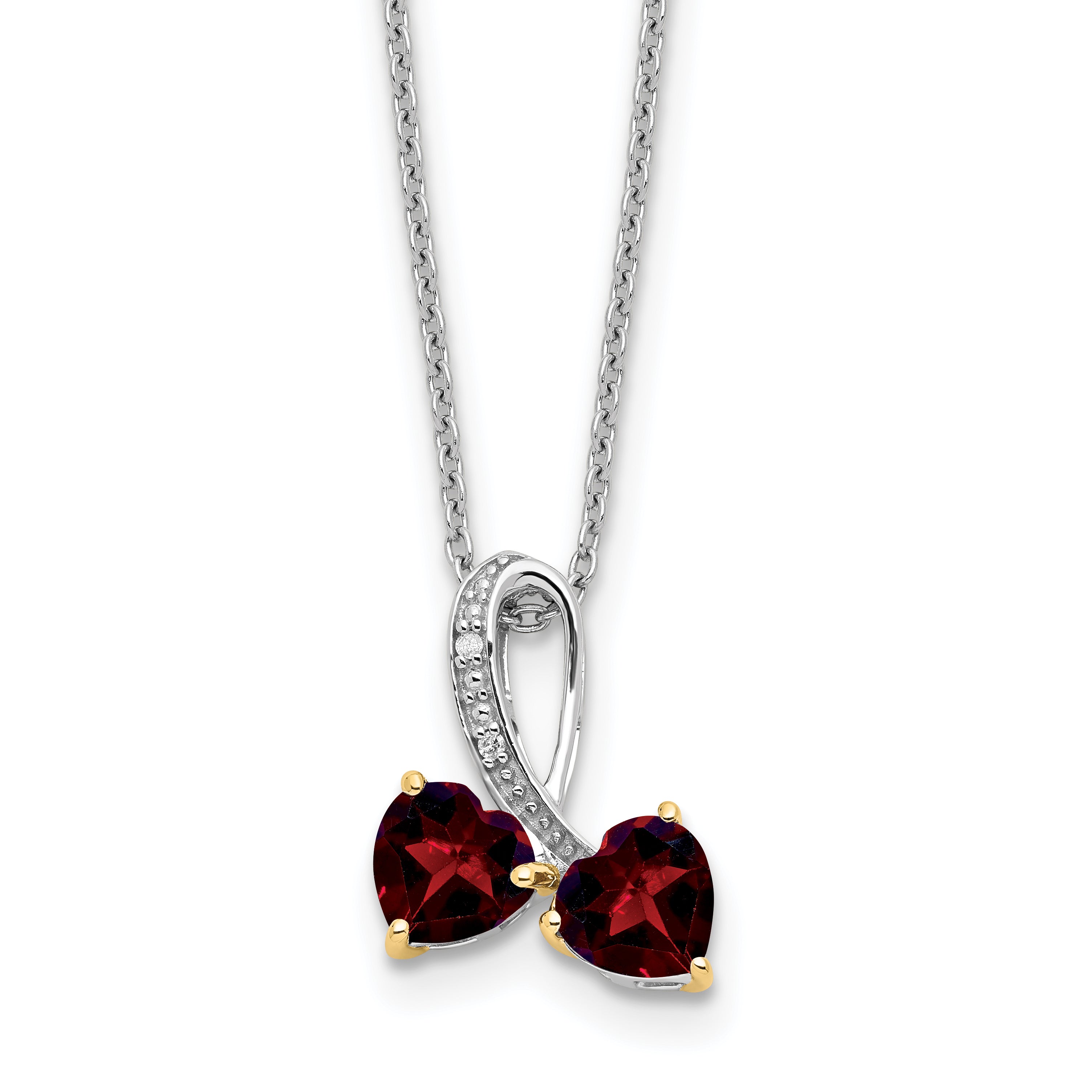 Sterling Silver/14k RH-plated Garnet/Diamond Heart 18in w/2in ext Necklace Main image