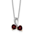 Sterling Silver/14k RH-plated Garnet/Diamond Heart 18in w/2in ext Necklace