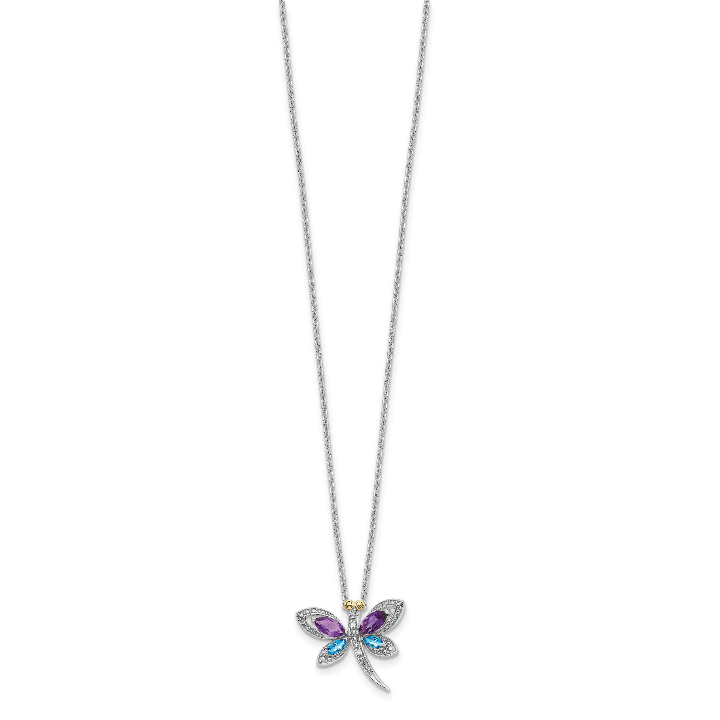 Sterling Silver/14k RH-pltd Amy/Bl Topaz/Dia. Dragonfly 18in w/2 ext Neckla Secondary image