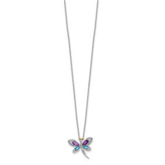 Sterling Silver/14k RH-pltd Amy/Bl Topaz/Dia. Dragonfly 18in w/2 ext Neckla