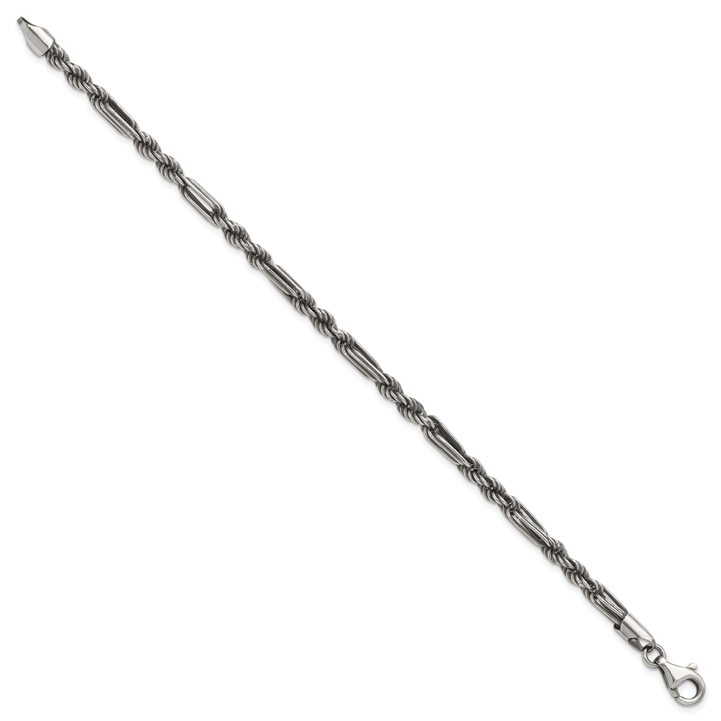 Sterling Silver Antiqued 4.4mm Milano / Figarope Mens 8 inch Bracelet