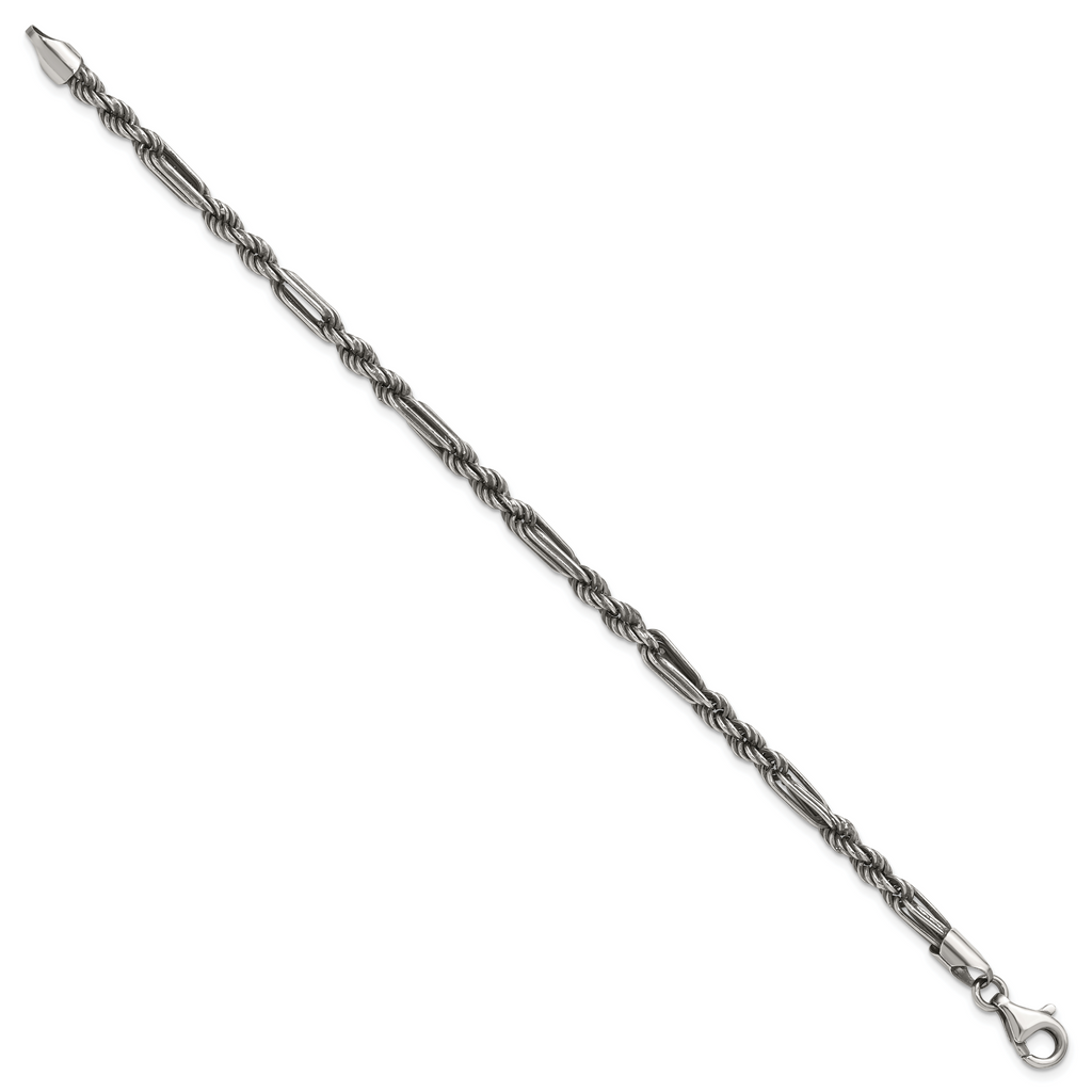 Sterling Silver Antiqued 4.4mm Milano / Figarope Mens 8 inch Bracelet